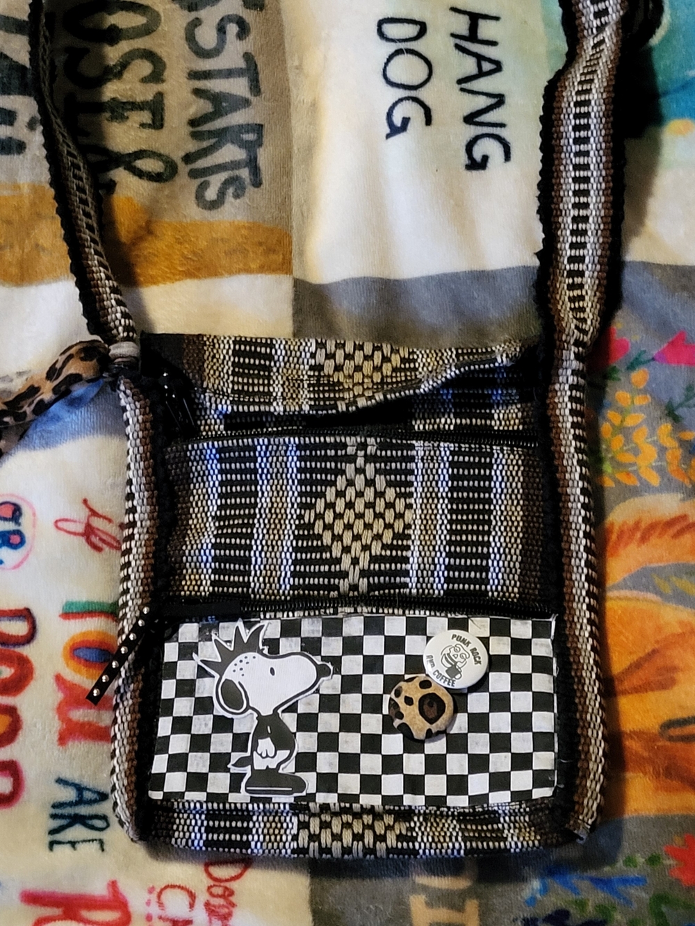Punkrock Snoopy Crossbody Bag, Mexican Blanket Gothic Snoopy